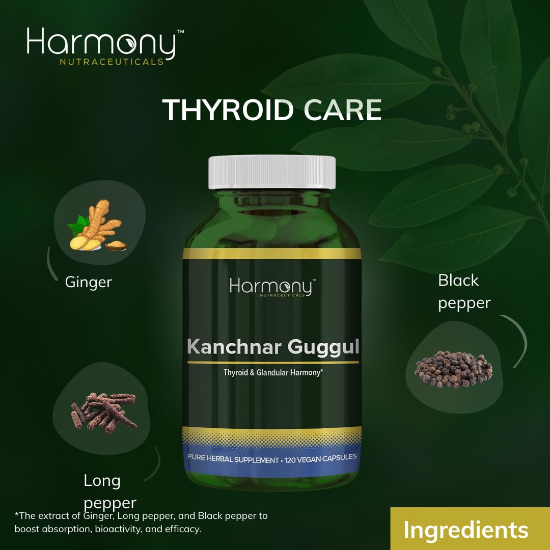 Harmony Nutraceuticals Kanchnar Guggul dosage pack illustrating convenient daily regimen