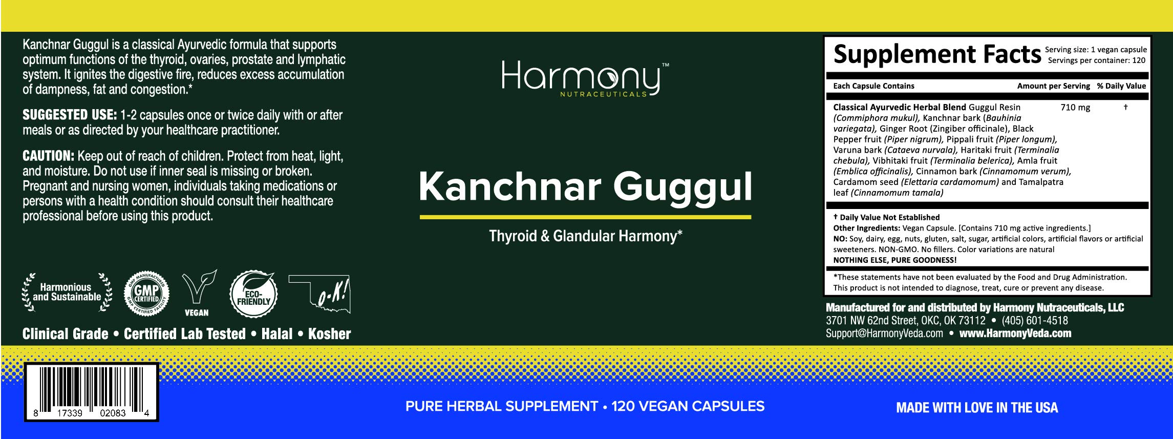 Harmony Nutraceuticals Kanchnar Guggul packaging hero showcasing sustainable farming and ethical sourcing