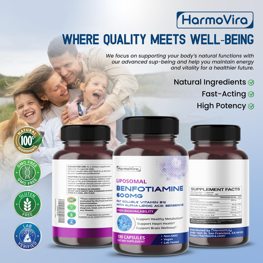 HarmoVira Benfotiamine GMP seal close-up reinforces trusted manufacturing standards.