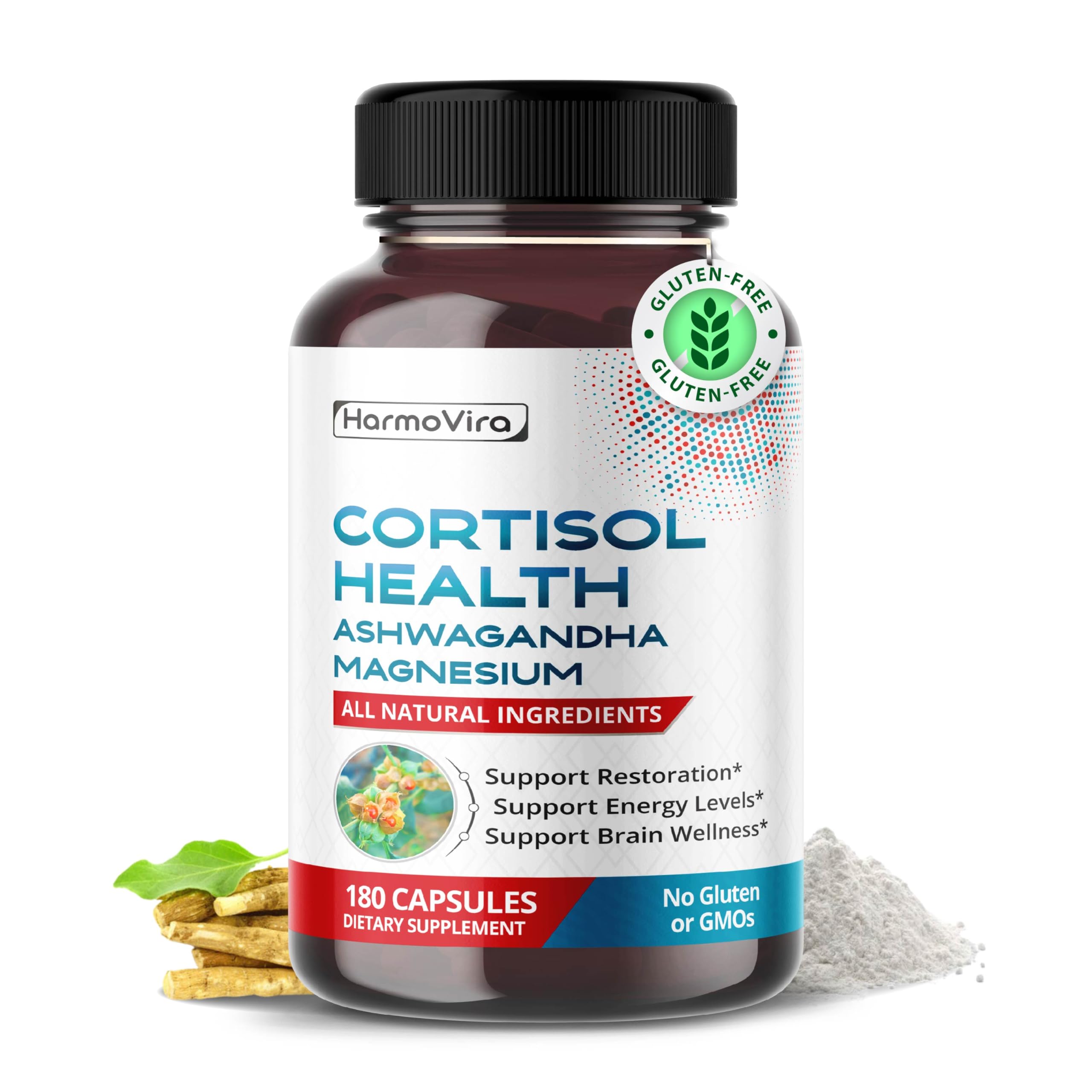 HarmoVira CORTISOL Health bottle with capsules signaling daily stress support and balance