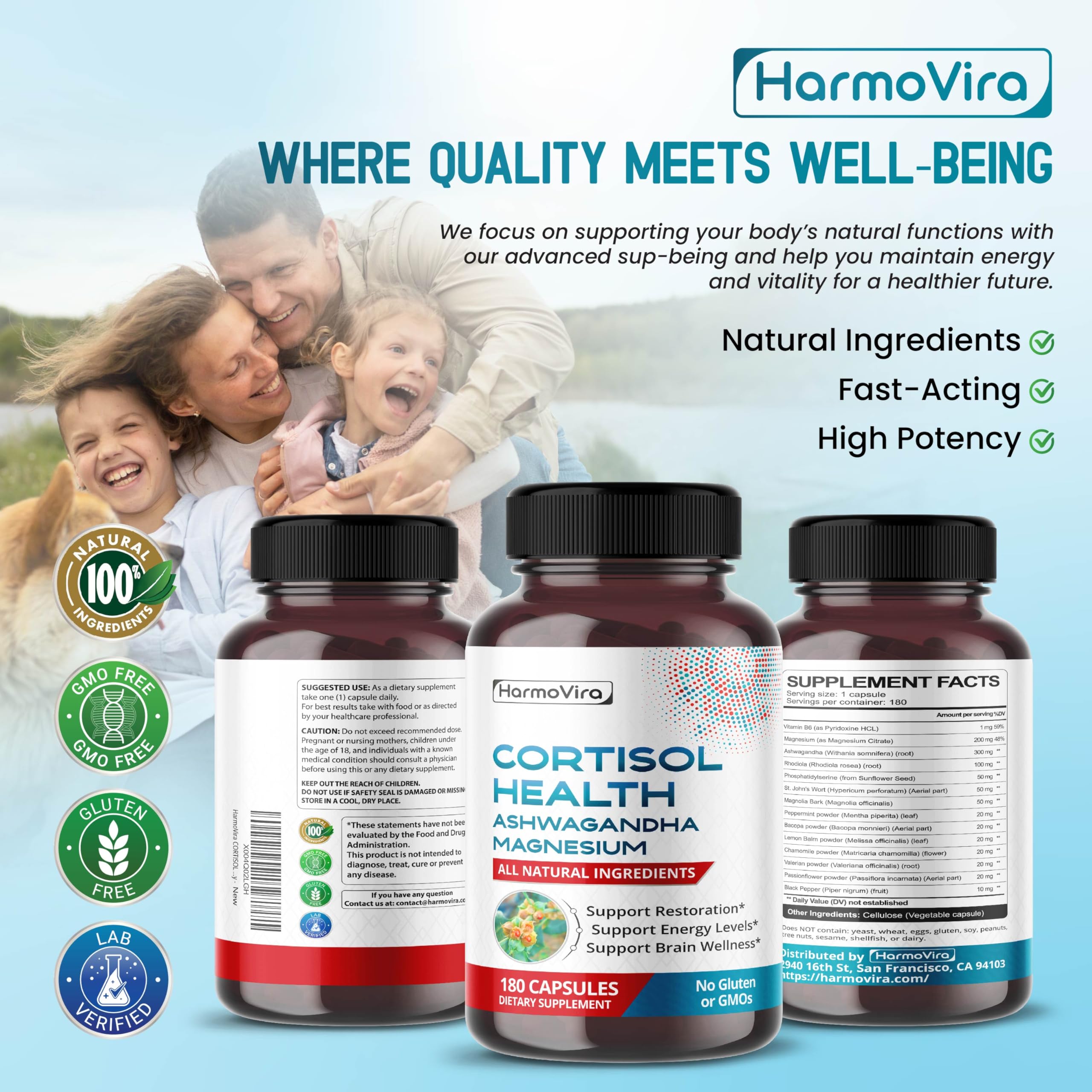 Close-up of HarmoVira CORTISOL Health capsules showing texture