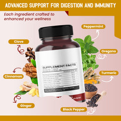 HarmoVira liposomal cloves label closeup highlights vegan, gluten-free formulation.
