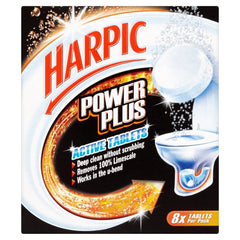 Harpic Power Plus Eight Tablets in original scent for deep toilet cleaning without scrubbing.