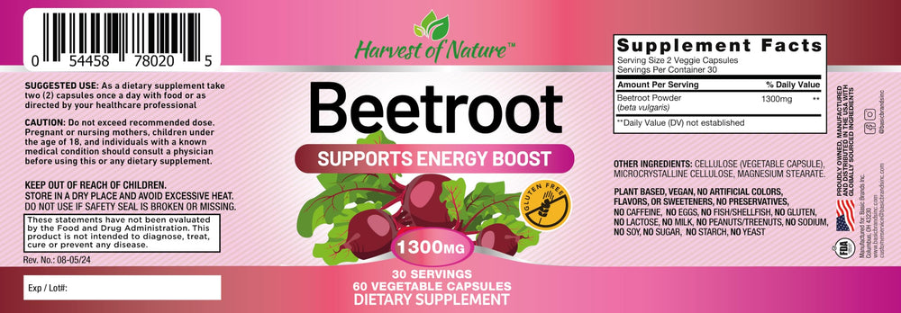 Quality seal on Harvest of Nature Beet Root 1300mg bottle
