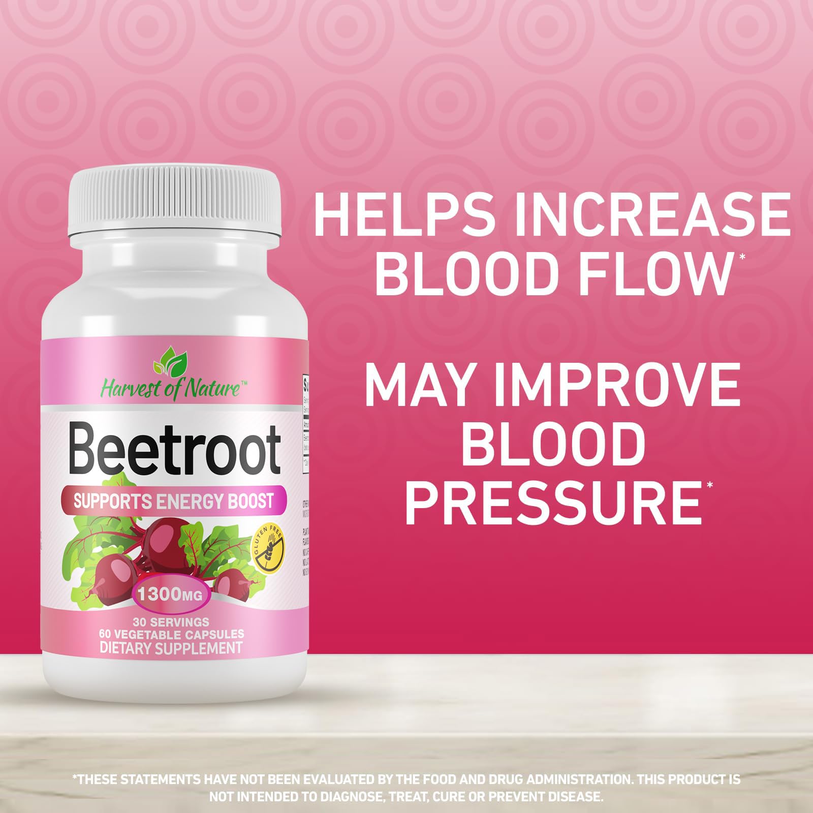Plant-based beetroot ingredients in Harvest of Nature Beet Root 1300mg