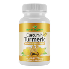 Harvest of Nature turmeric 650mg bottle front for daily joint support