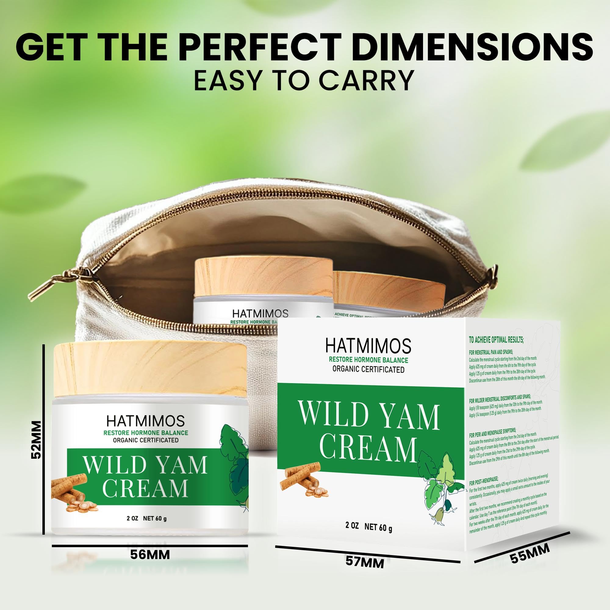 HATMIMOS Wild Yam Cream ingredients panel emphasizing bioidentical progesterone and yam extract
