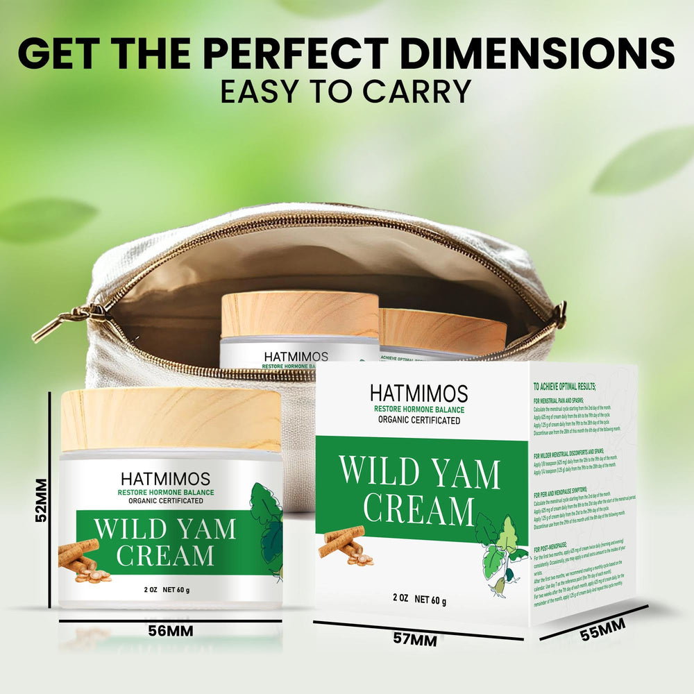 HATMIMOS Wild Yam Cream ingredients panel emphasizing bioidentical progesterone and yam extract