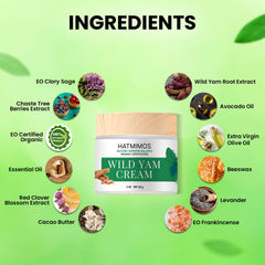 HATMIMOS Wild Yam Cream label close-up showing organic ingredients