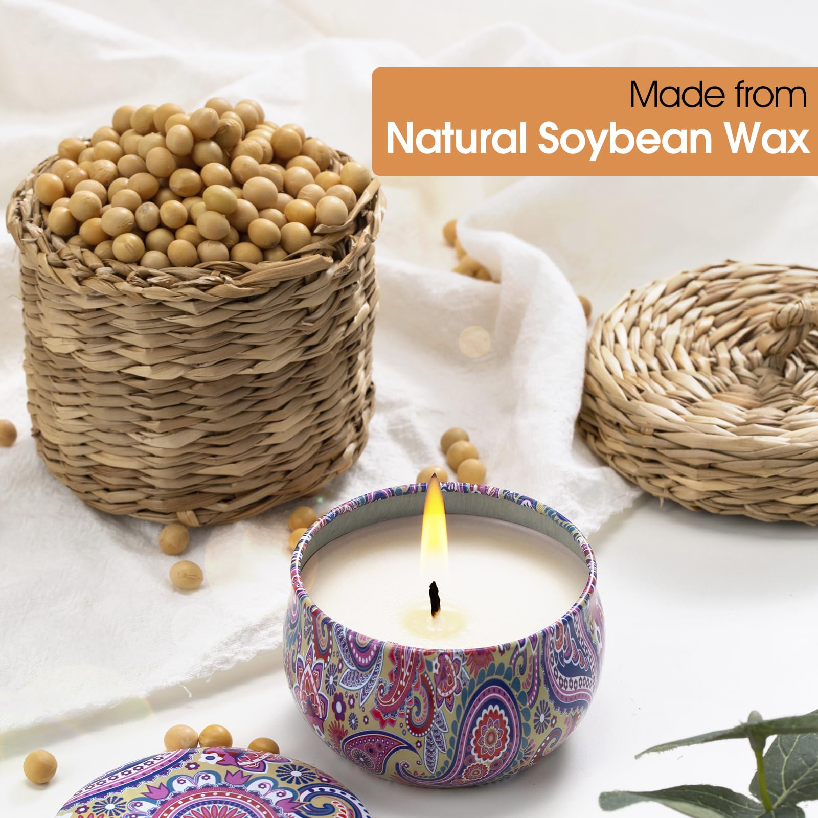 Hausware three-pack burn time highlights extended home ambiance.