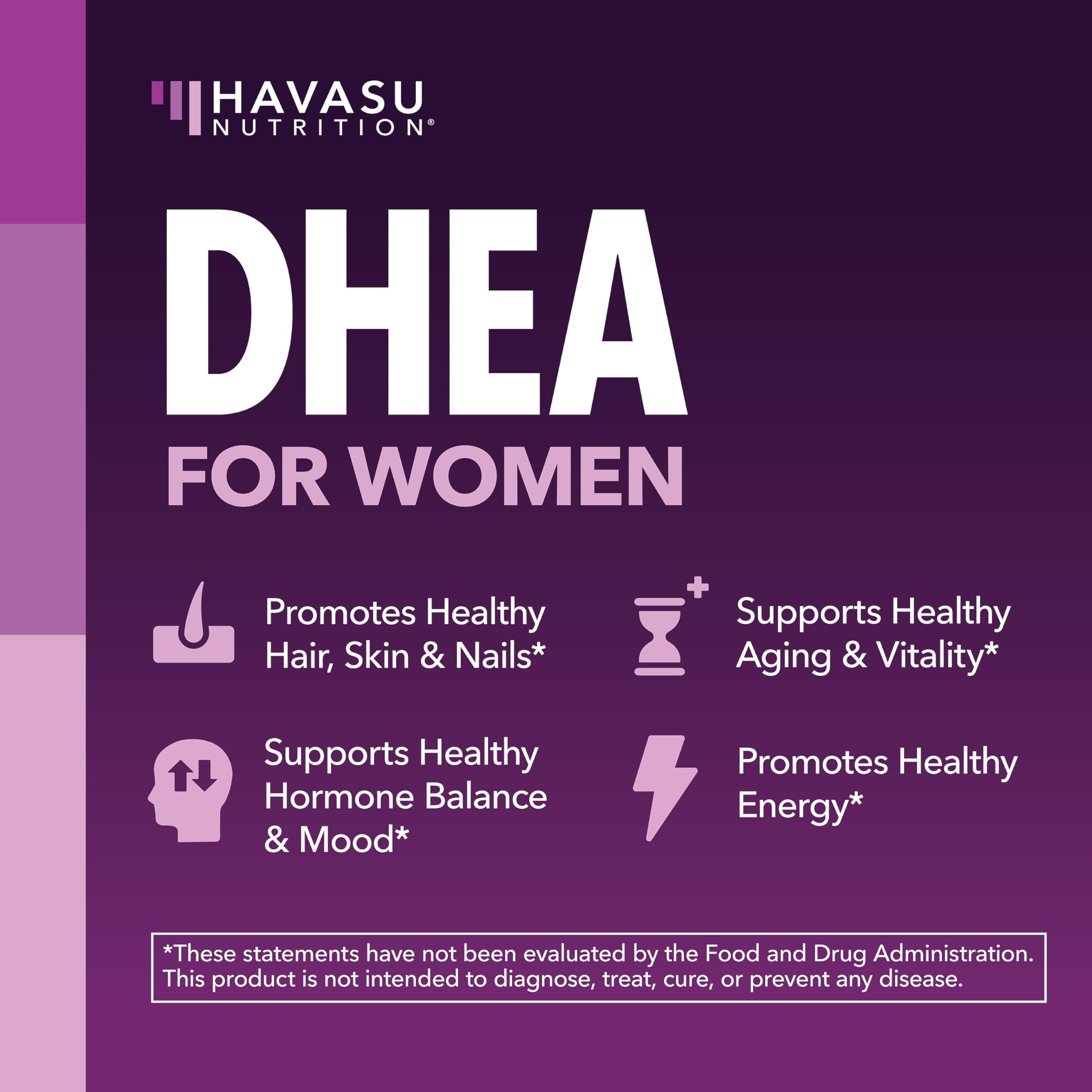 Havasu DHEA label detail, emphasizing vegan, non-GMO, gluten-free attributes.