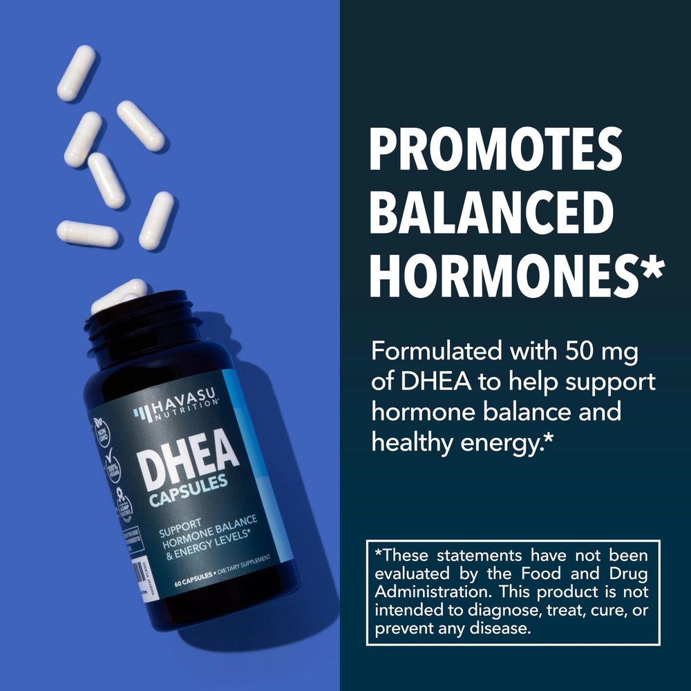 HAVASU NUTRITION DHEA 50mg capsules ready for daily use for energy and mood support