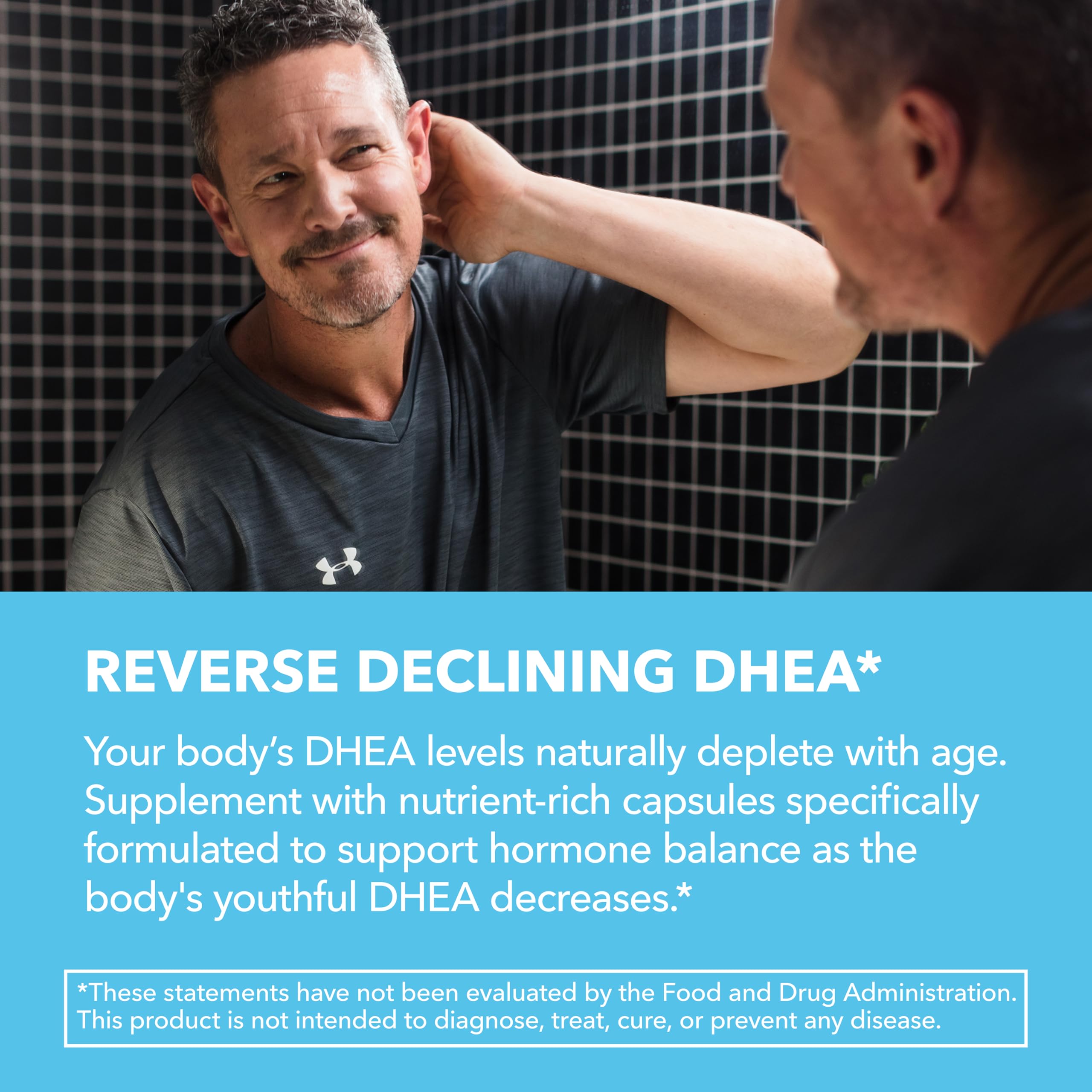 Dosing guide card for HAVASU NUTRITION DHEA 50mg suggesting 50 mg increments