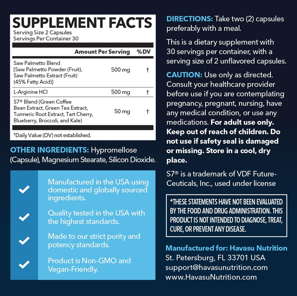 HAVASU NUTRITION L-Arginine 500mg capsules close-up highlighting nitric oxide precursor.