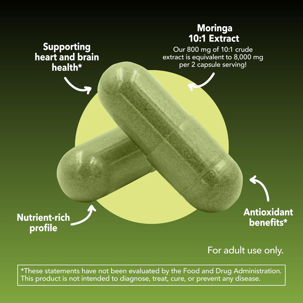 Antioxidant-rich moringa capsules support daily oxidative balance.