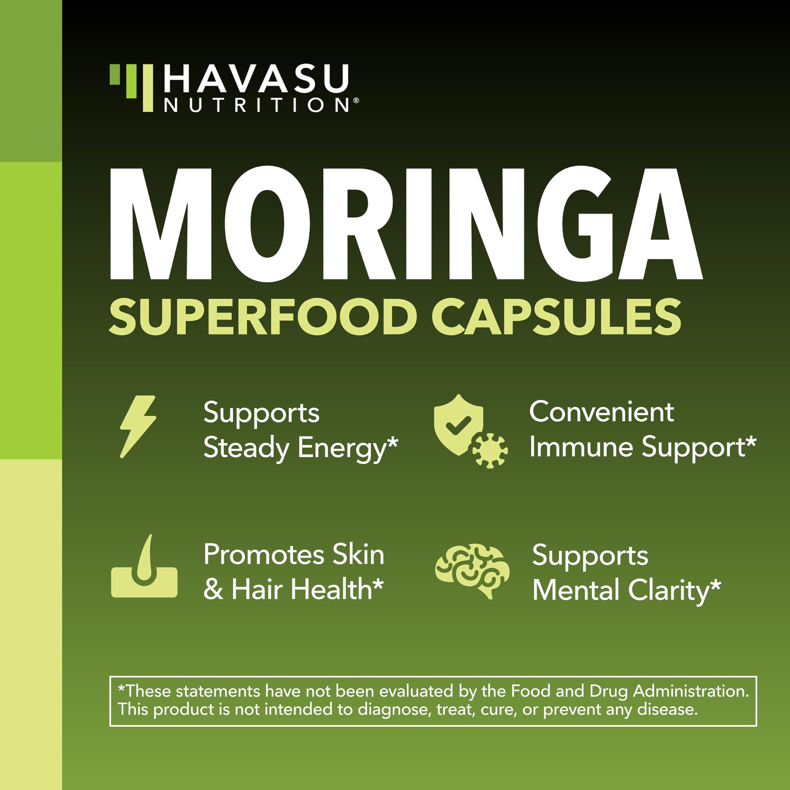 Label shows 10:1 moringa leaf extract for concentrated support.