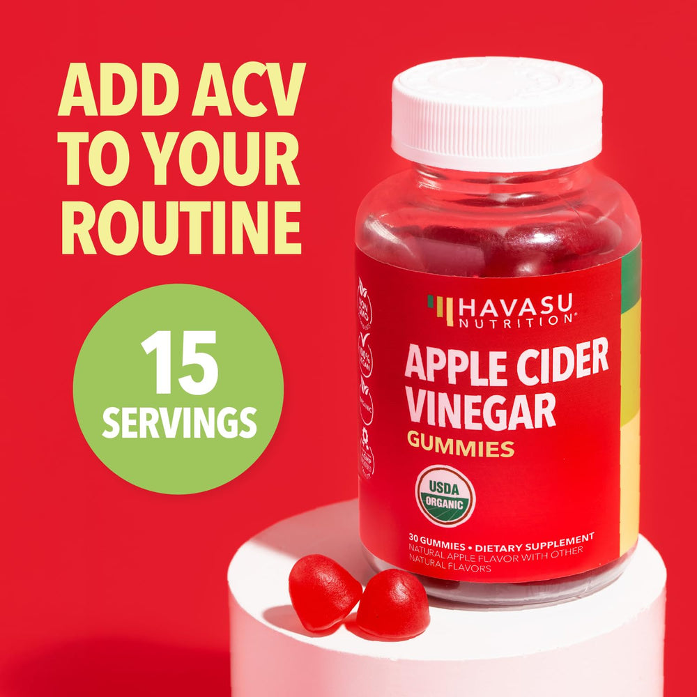 HAVASU NUTRITION ACV gummies flavor variety display showcasing tasty alternative to liquid ACV.