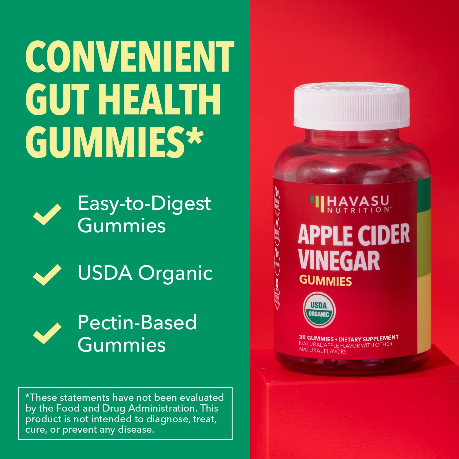 HAVASU NUTRITION Apple Cider Vinegar Gummies bottle indicates 15-day supply for daily use.