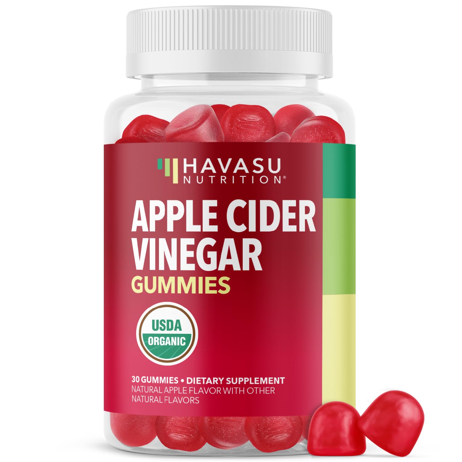 HAVASU NUTRITION Apple Cider Vinegar Gummies bottle front highlighting vegan formula and convenient digestion support.