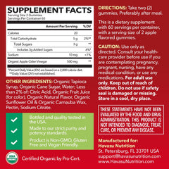 HAVASU NUTRITION Apple Cider Vinegar Gummies label close-up, vegan and non-GMO