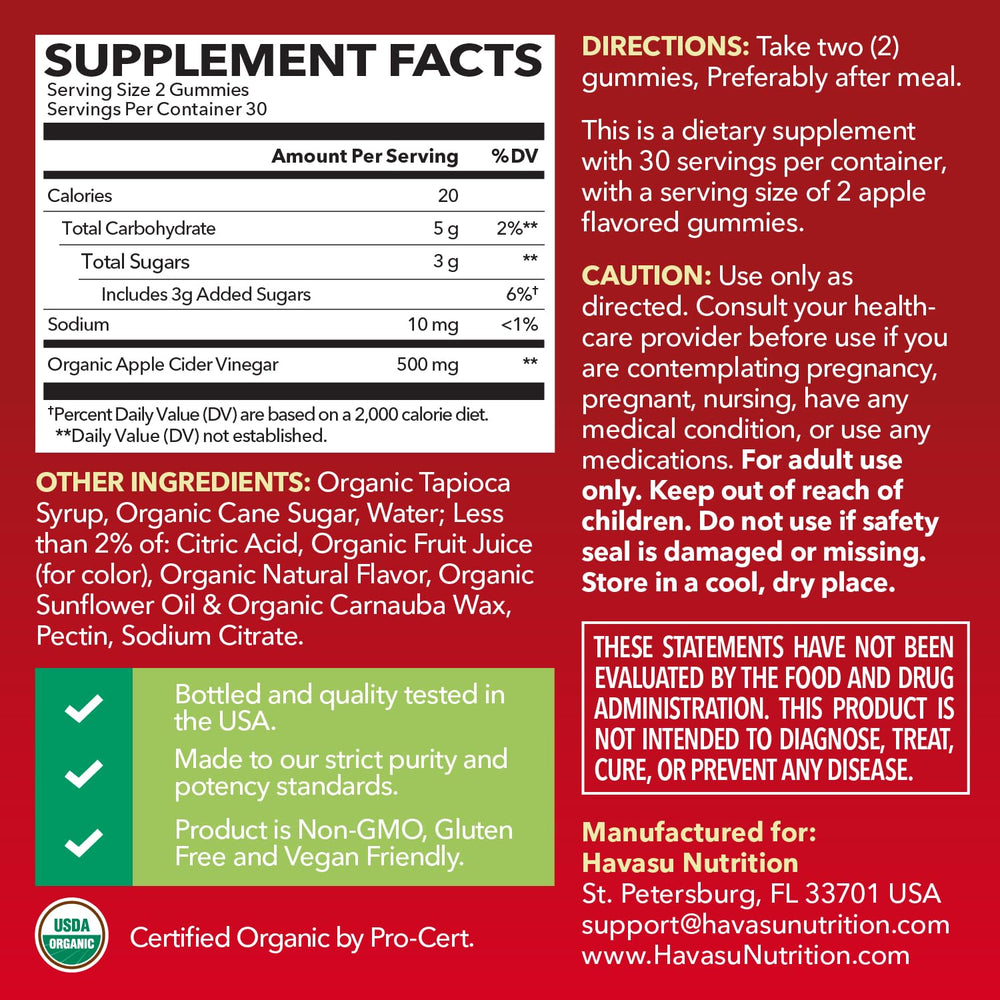 HAVASU NUTRITION Apple Cider Vinegar Gummies pack for easy on-the-go routine.
