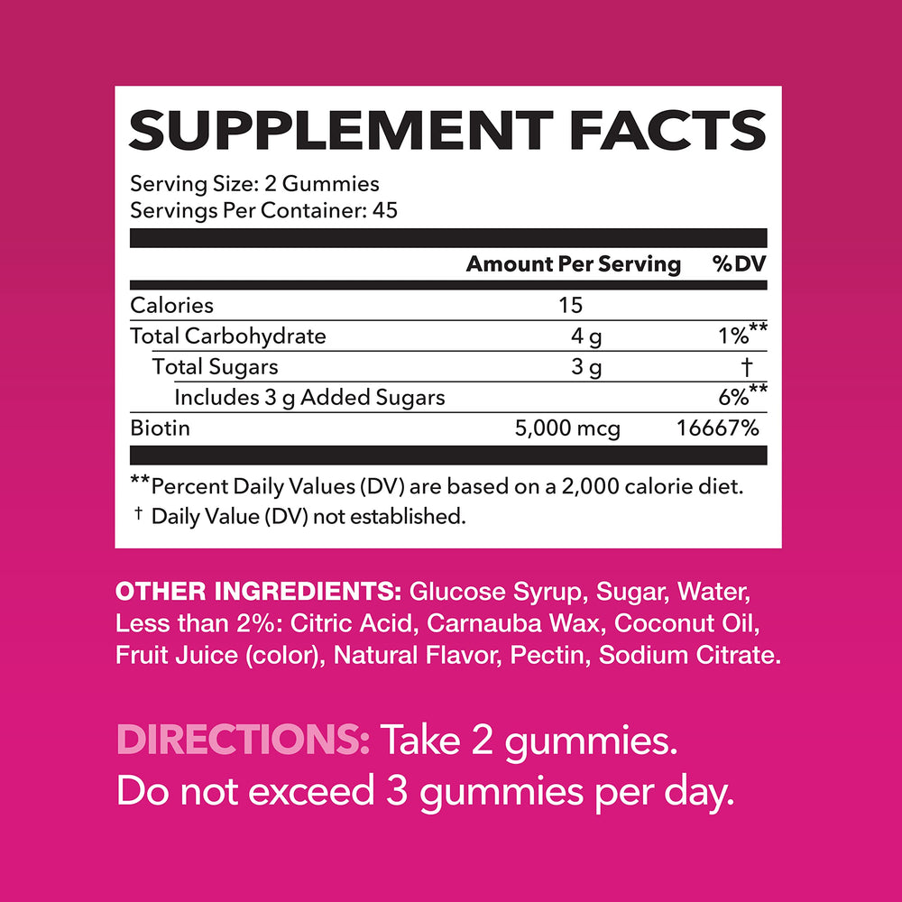 Close-up of HAVASU Biotin gummies – chewy texture and daily hair and nails support.