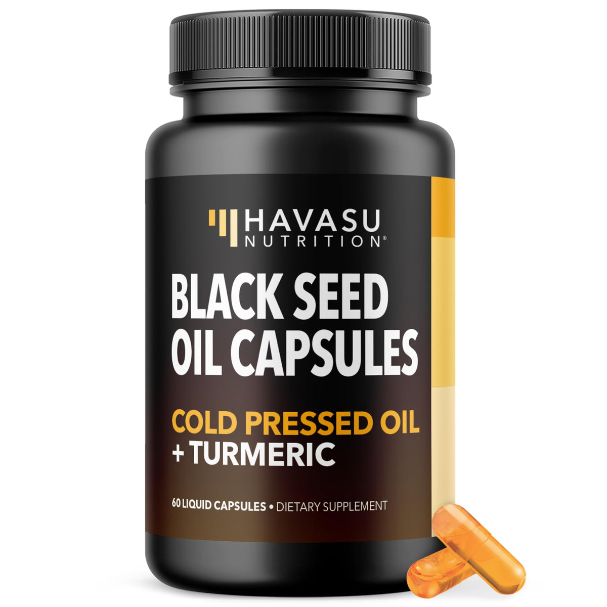 HAVASU NUTRITION black seed oil capsules bottle showing immune and digestive support features