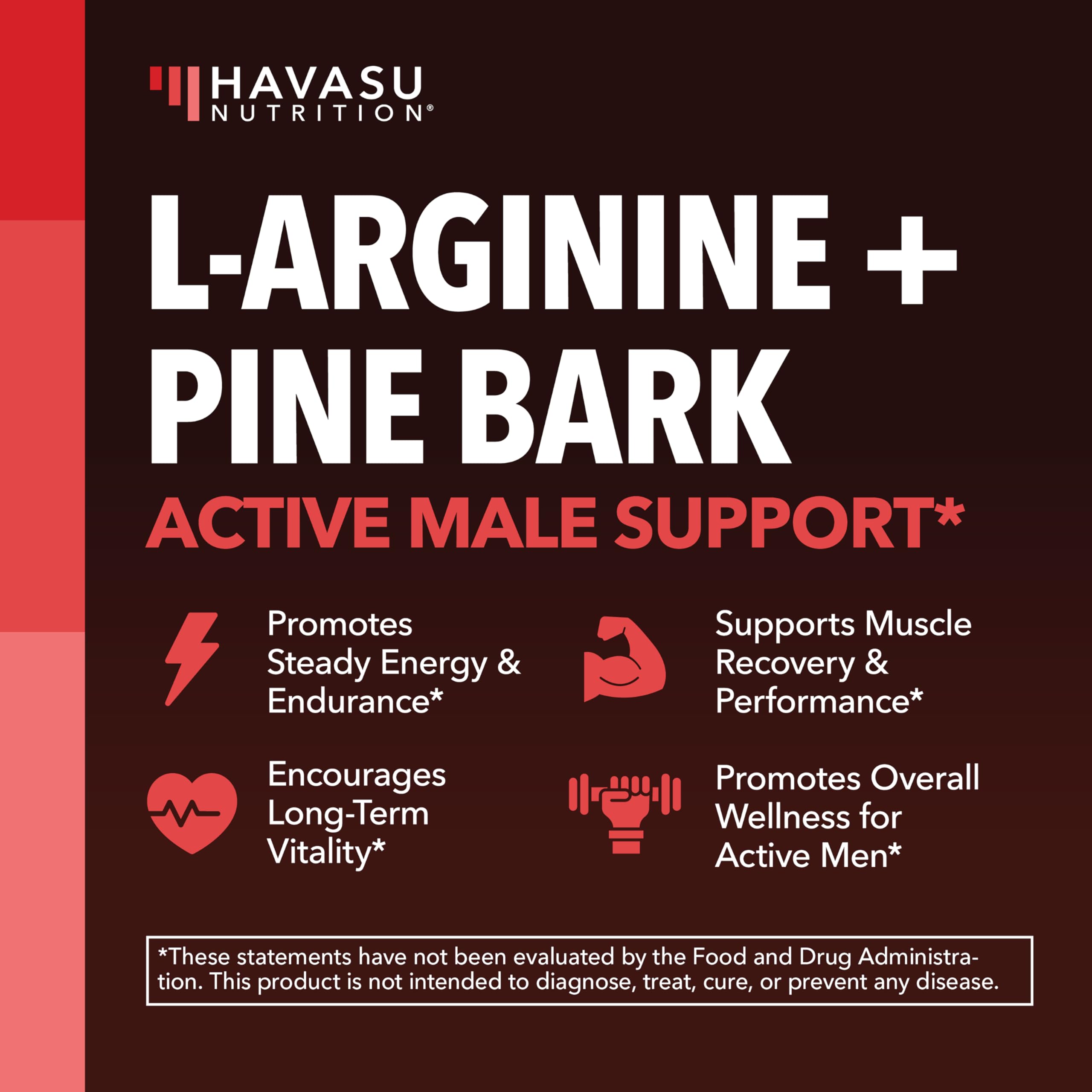 HAVASU NUTRITION bottle front label showcasing L-Arginine and Pine Bark ingredients
