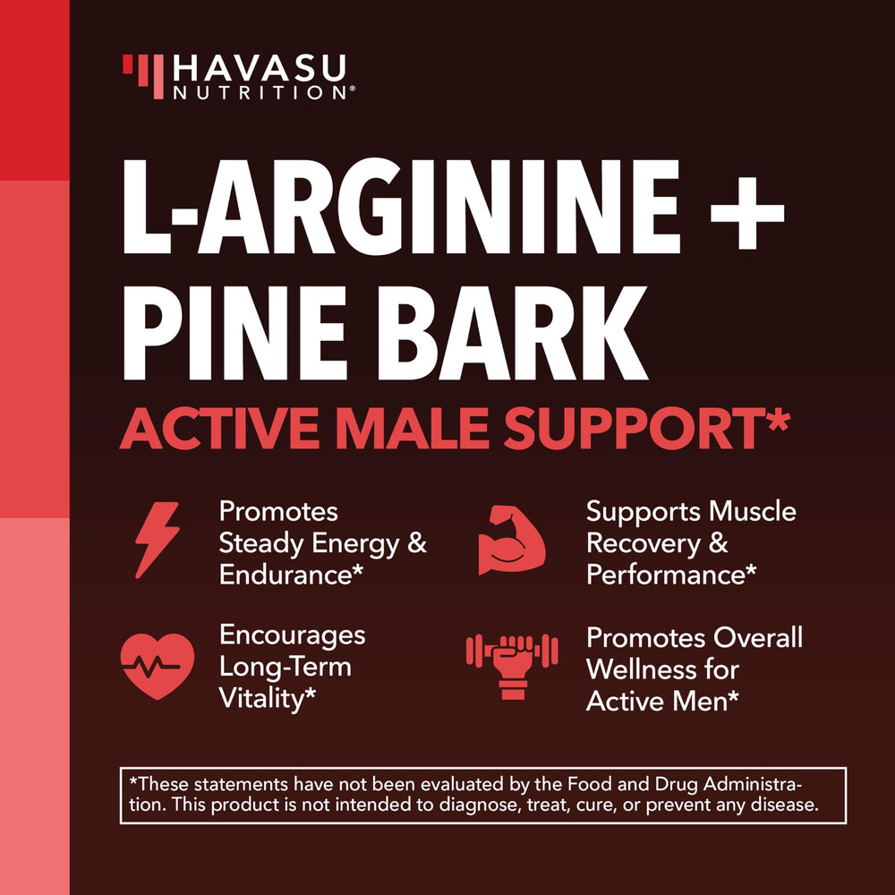HAVASU NUTRITION bottle front label showcasing L-Arginine and Pine Bark ingredients