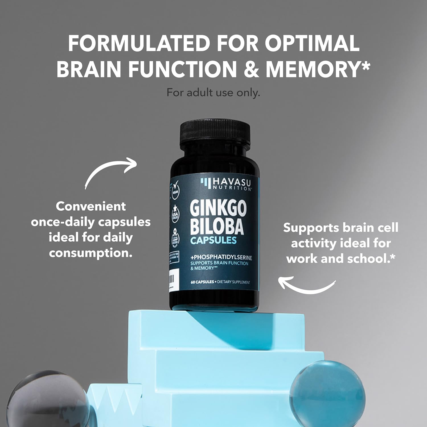 Havasu Nutrition capsules image demonstrates caffeine-free energy potential for steady focus.