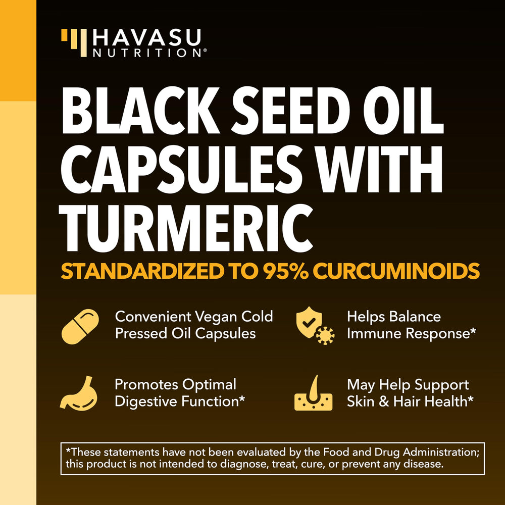 HAVASU NUTRITION cold-pressed black seed oil bottle highlighting extraction quality