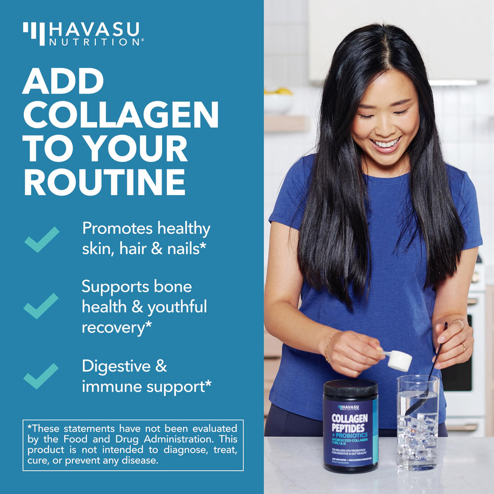 HAVASU NUTRITION collagen powder being stirred into a smoothie for easy use