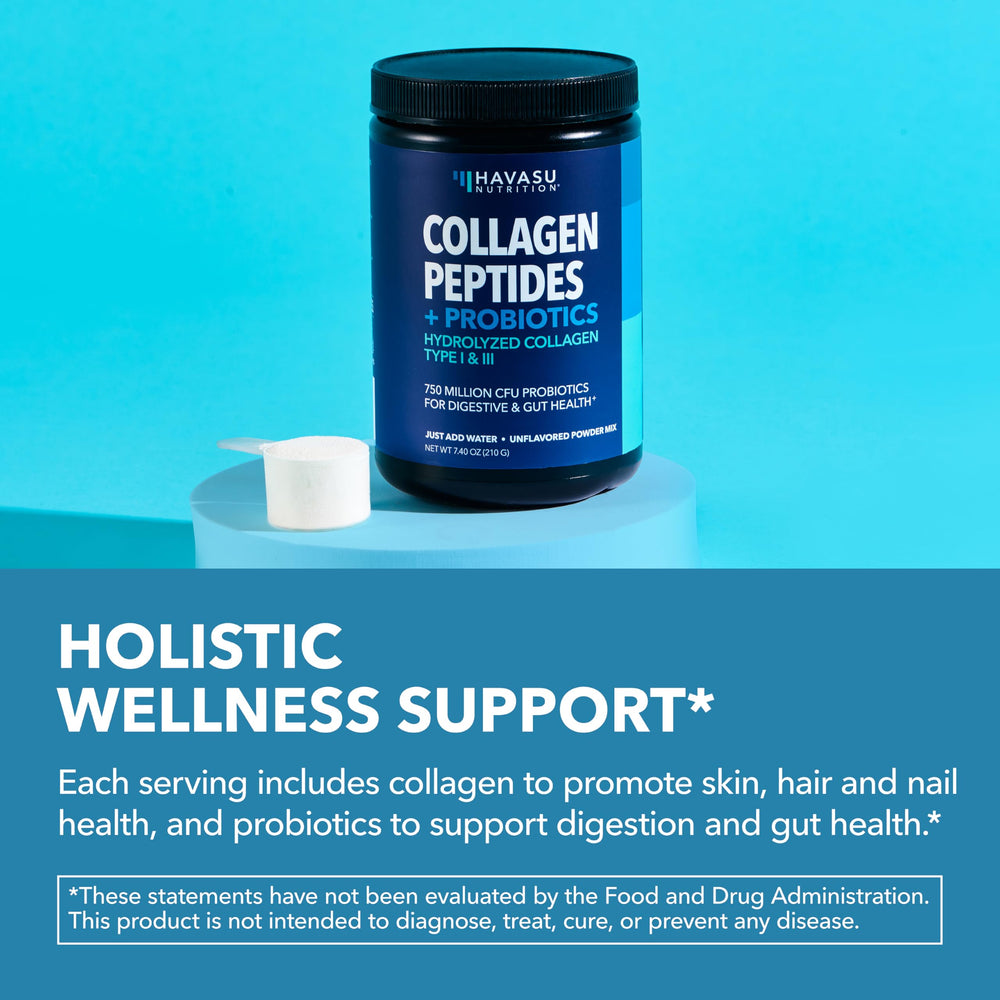 HAVASU NUTRITION collagen peptides close-up emphasizes hair and nails support