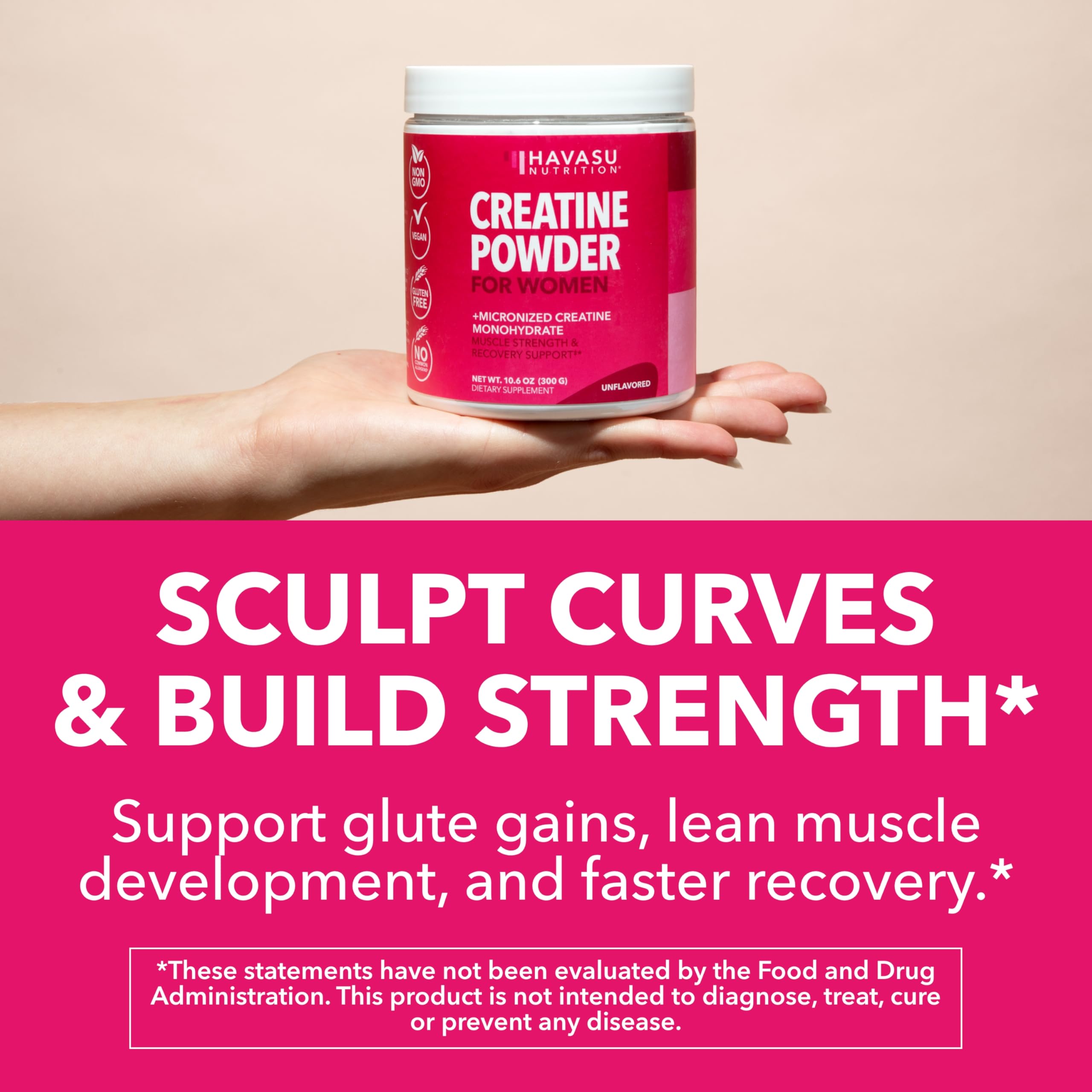 HAVASU NUTRITION Creatine for Women unflavored powder dissolving in water.
