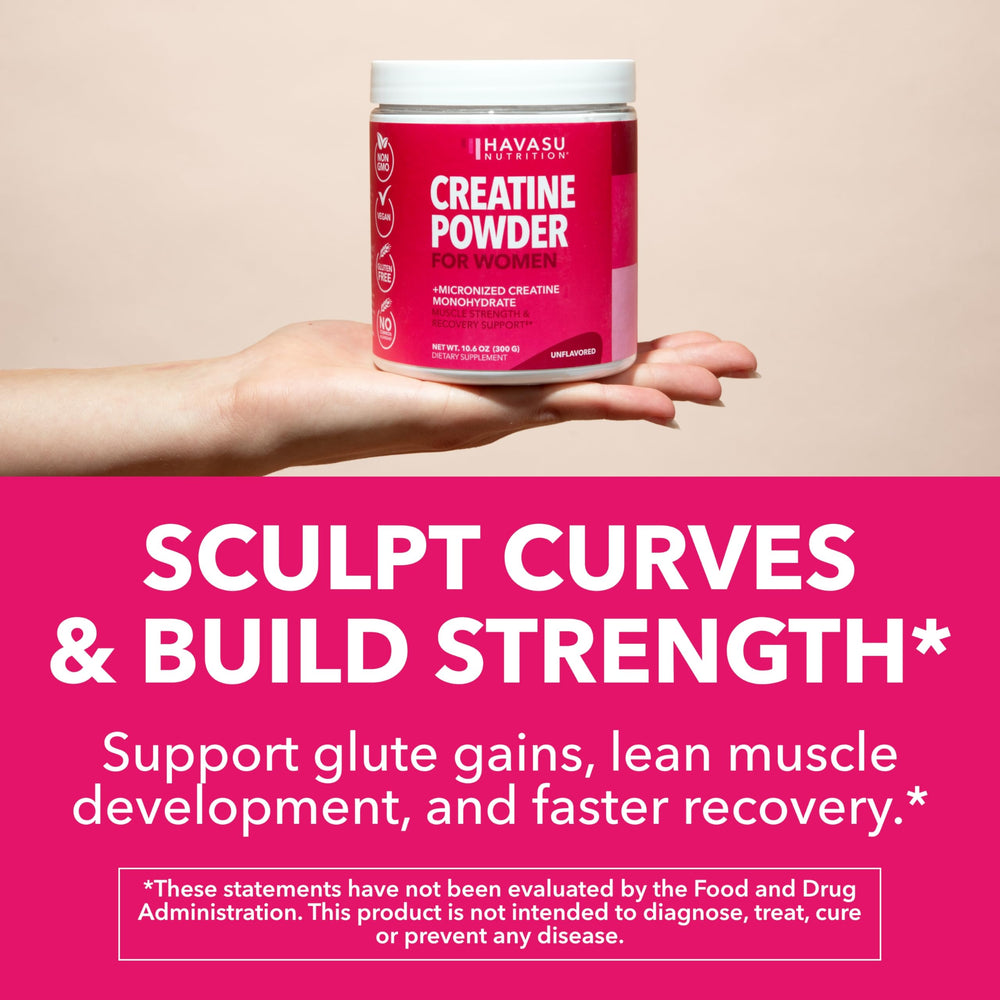 HAVASU NUTRITION Creatine for Women unflavored powder dissolving in water.