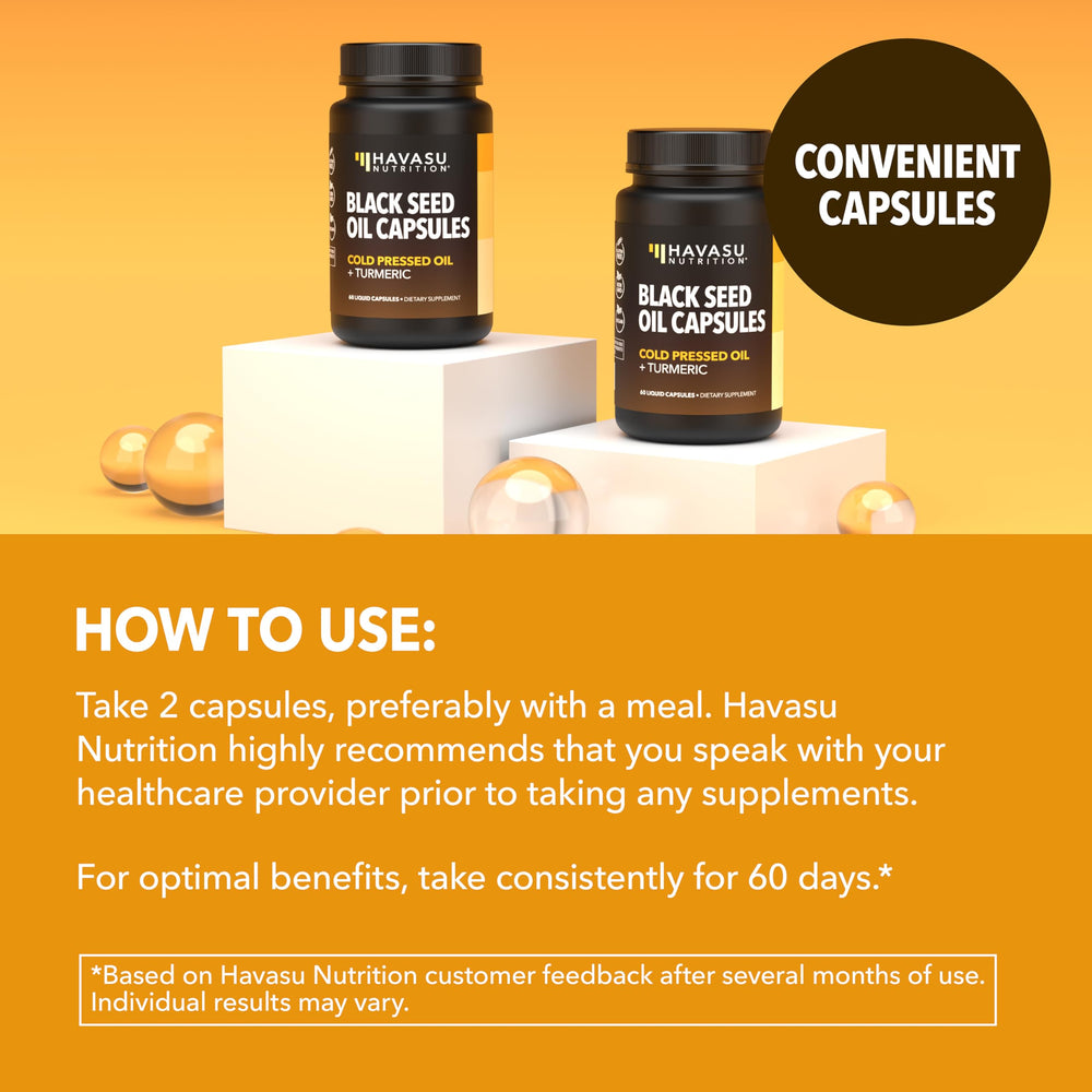 HAVASU NUTRITION two-capsule daily serving with turmeric and black seed