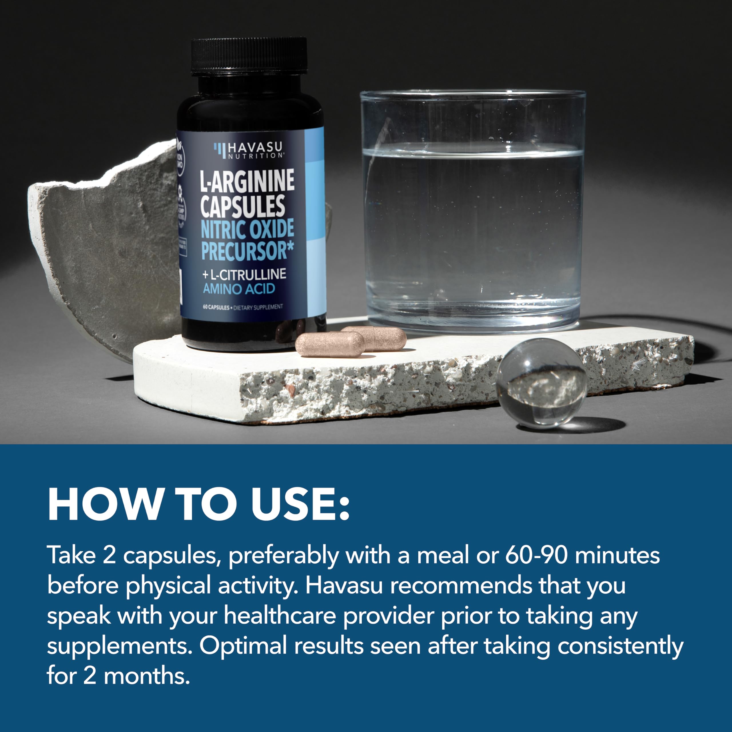 HAVASU NUTRITION daily supplement schedule implies two-month supply convenience.