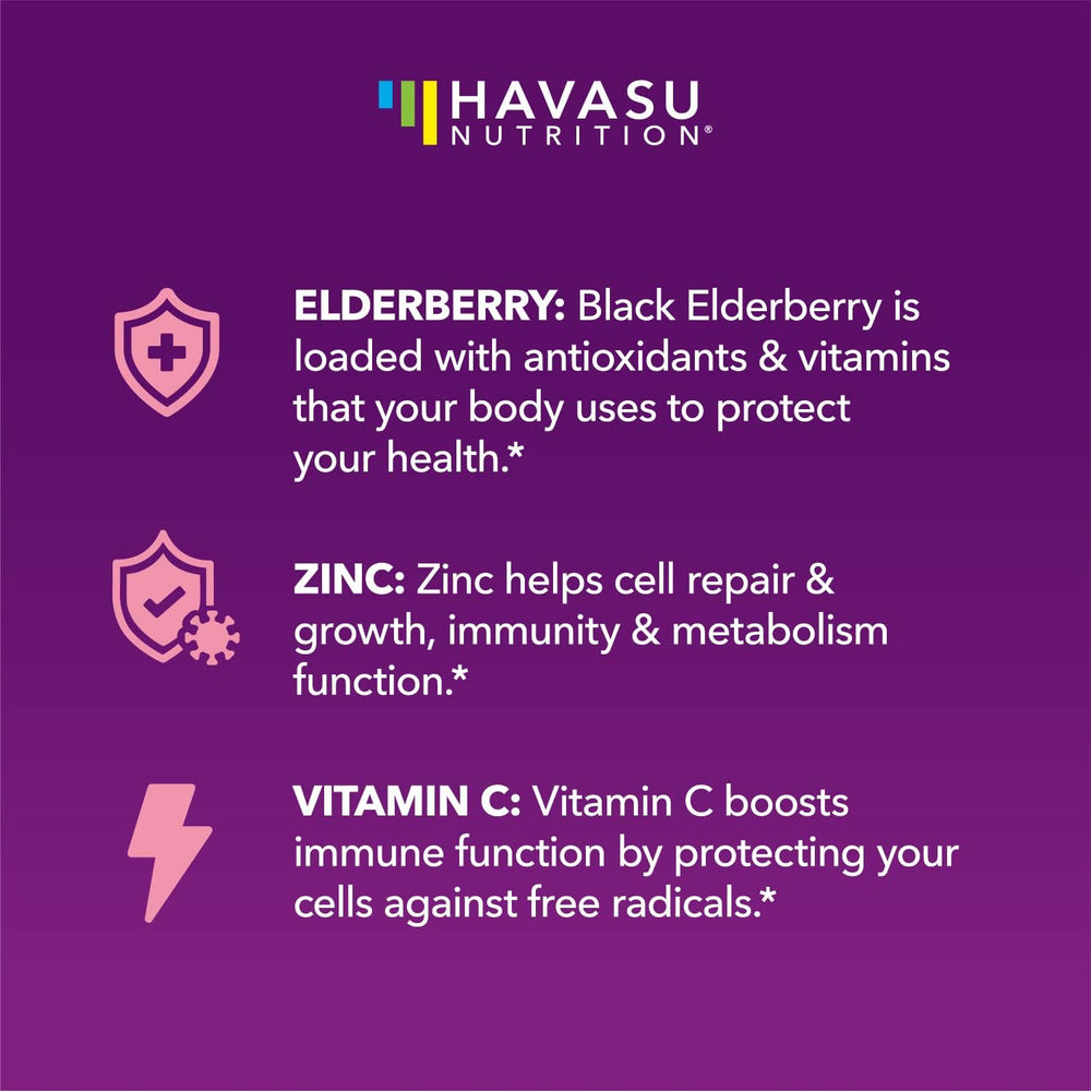 Ilustración de envase HAVASU NUTRITION gominolas de saúco para toda la familia.