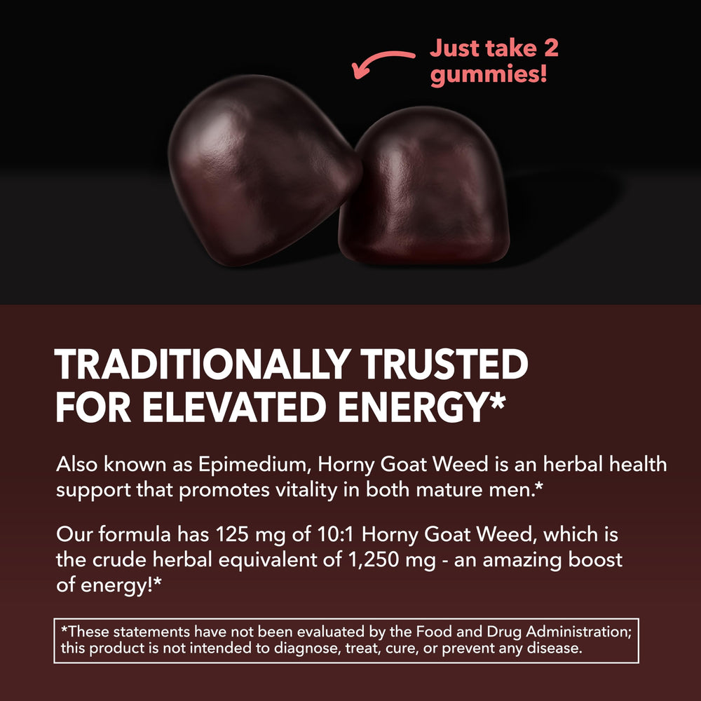 HAVASU NUTRITION Horny Goat Weed Gummies ingredient panel showcases Horny Goat Weed and B12