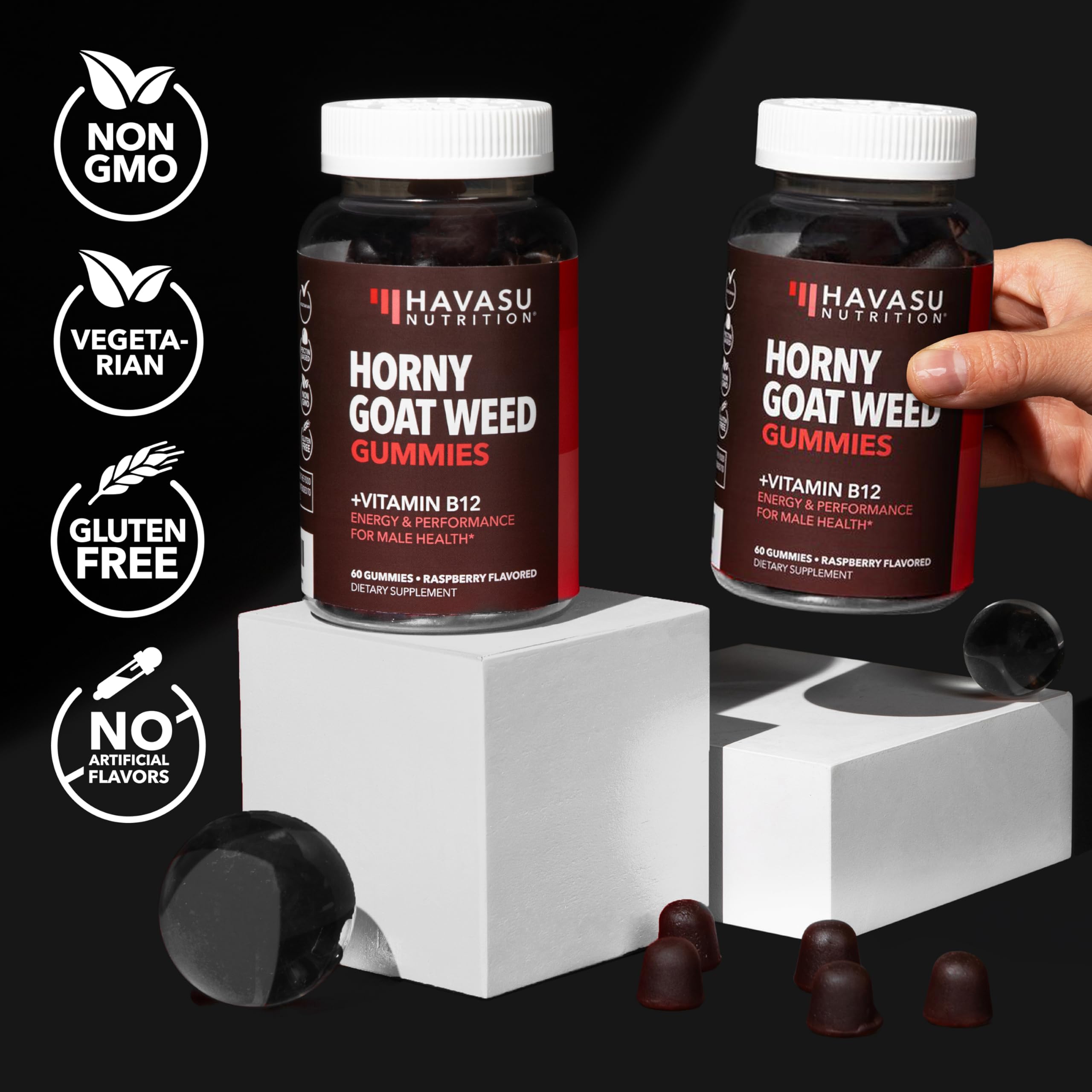 HAVASU NUTRITION Horny Goat Weed Gummies packaging front focus suggests a 1-month supply