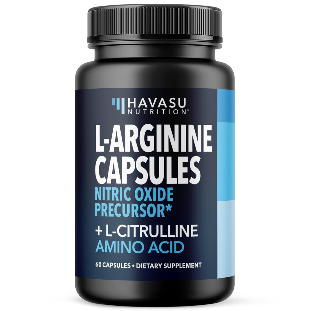 Cápsulas HAVASU NUTRITION L-ARGININA Citrulina en botella para rendimiento diario.