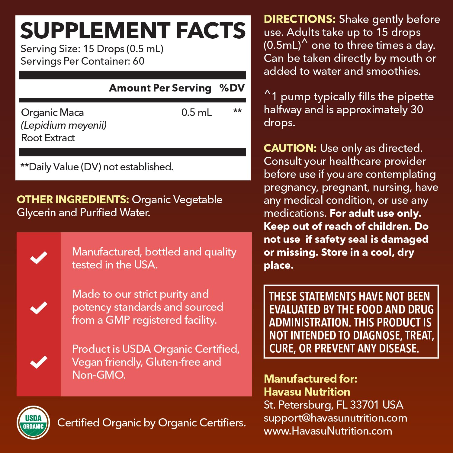 HAVASU NUTRITION Maca liquid drops being dosed for workouts.