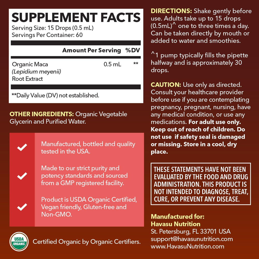 HAVASU NUTRITION Maca liquid drops being dosed for workouts.