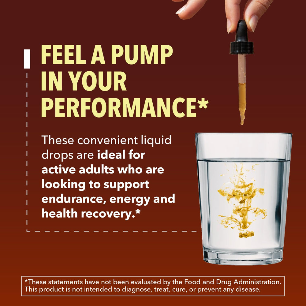 HAVASU NUTRITION Organic Maca Root Drops with water glass.