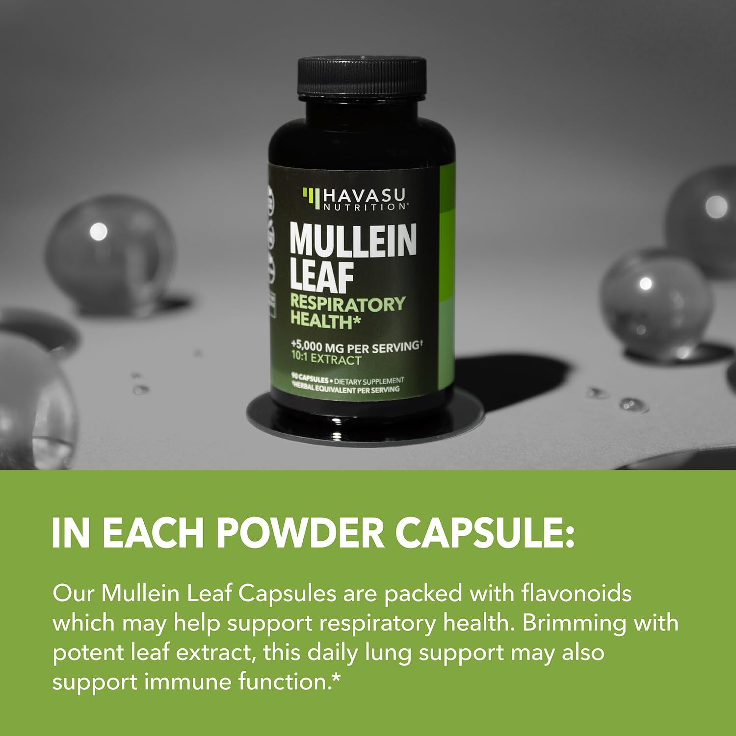 HAVASU NUTRITION Mullein Leaf Capsules row of capsules for easy daily ritual.
