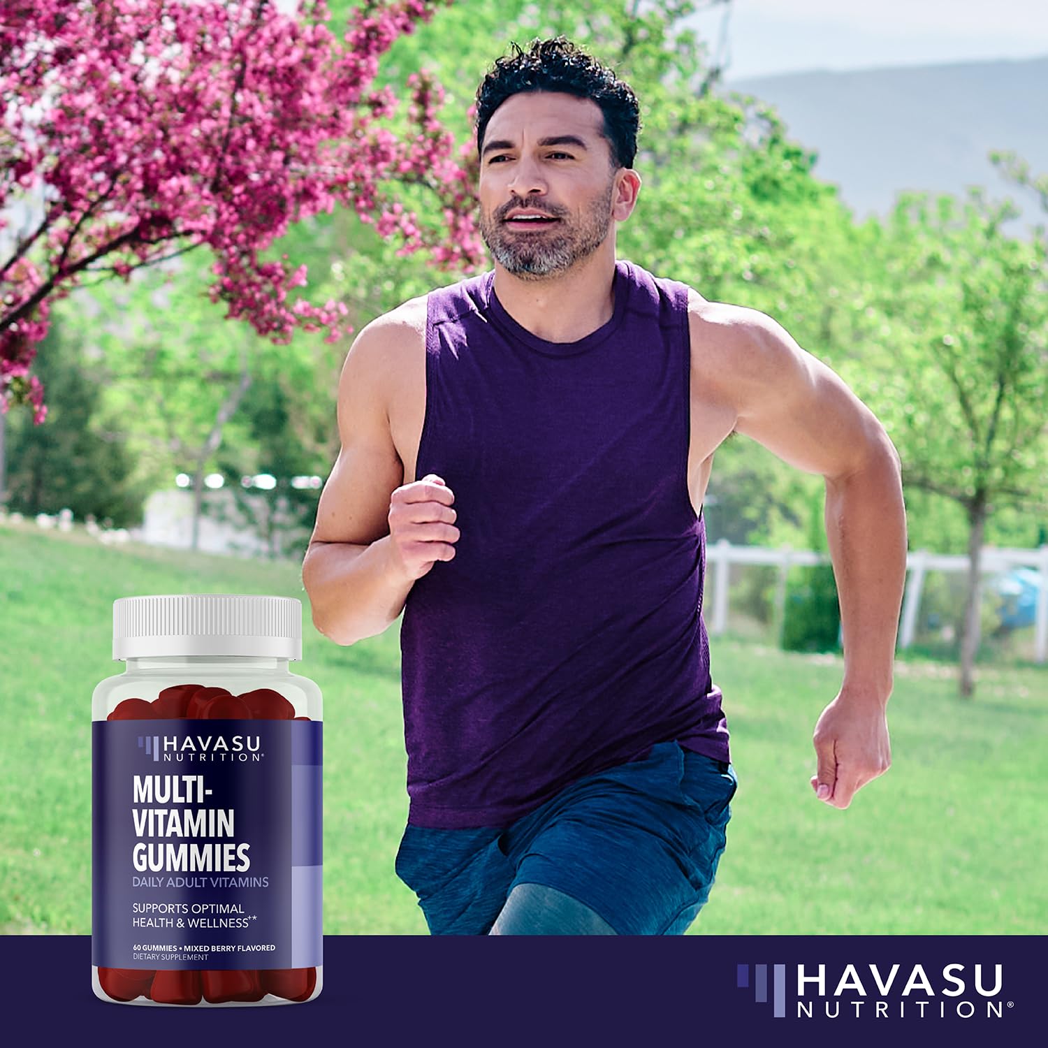 HAVASU Nutrition multivitamin gummies berry colors indicate flavor and ease.