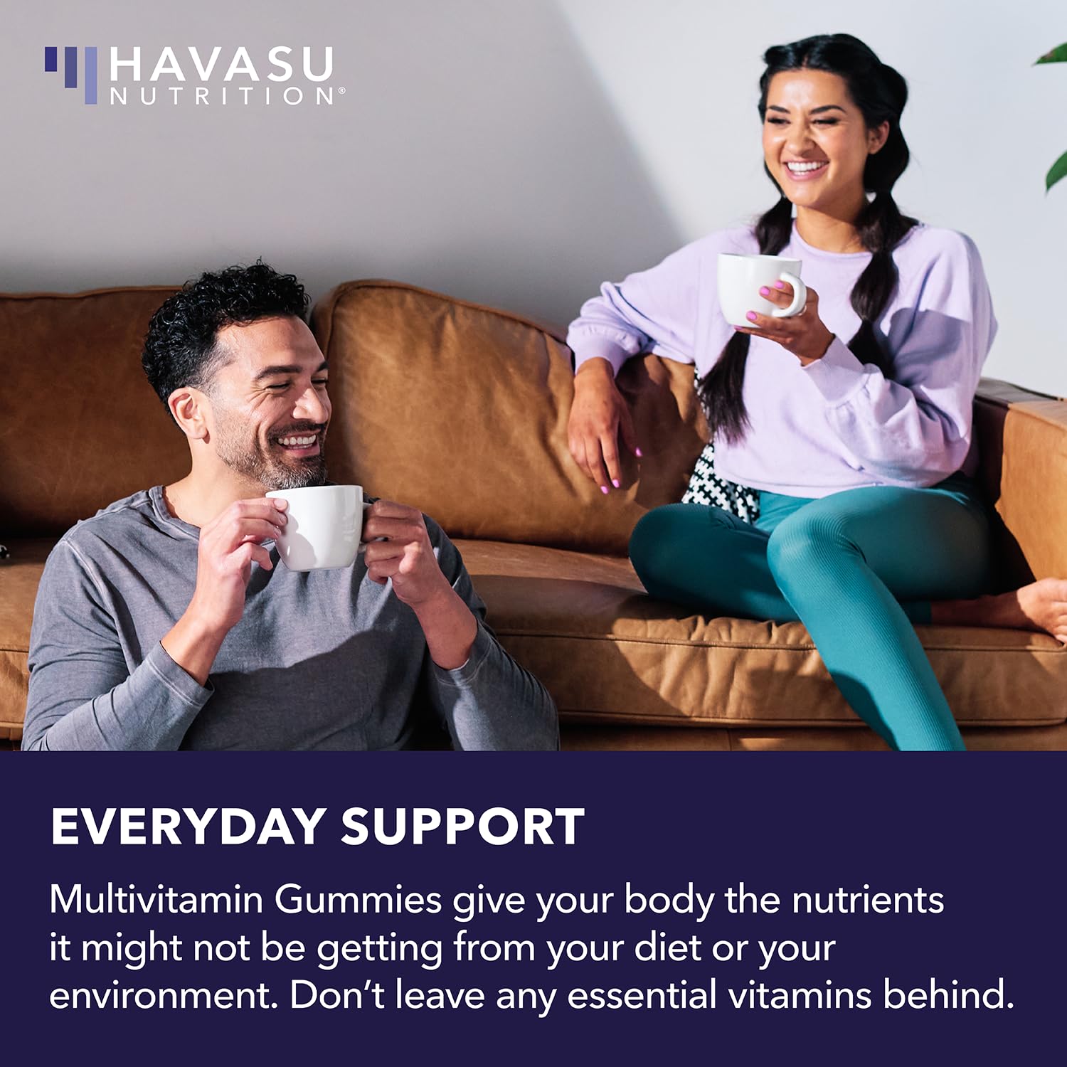 HAVASU Nutrition multivitamin gummies on wood surface suggesting everyday health habit.