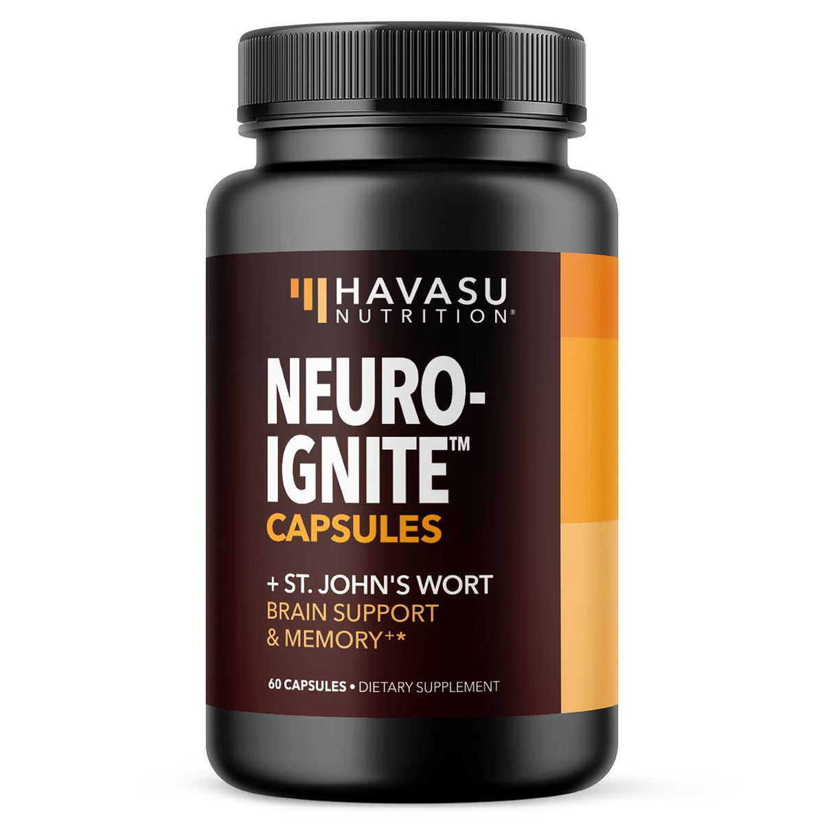 HAVASU NUTRITION NeuroIGNITE bottle front for cognitive support during busy days.
