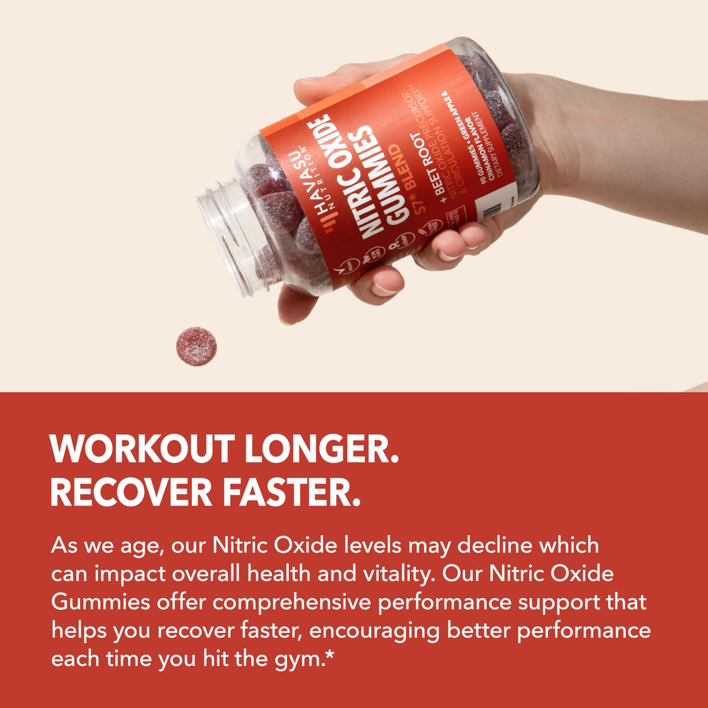HAVASU Nitric Oxide Gummies sport-ready packaging in a workout environment.