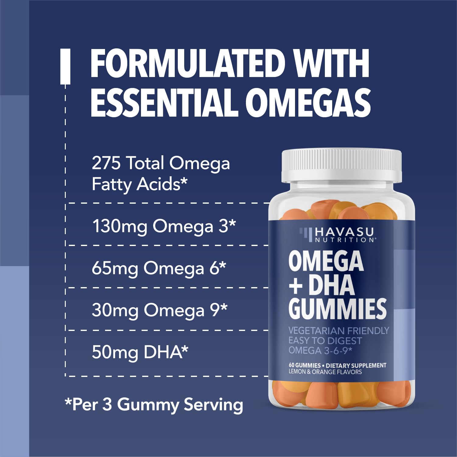 HAVASU Nutrition Omega 3-6-9 gummies nutrition label close view.